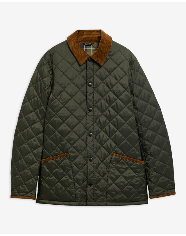 바버 남성 올리브 Icons Heritage Liddesdale 퀼팅 자켓 진한 연두 착용컷