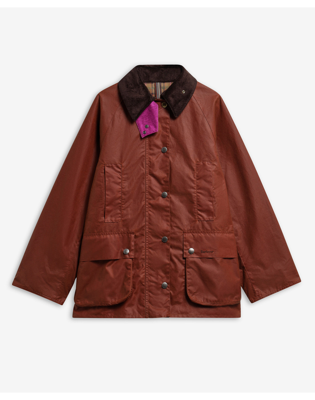 바버 [Barbour x Paul Smith] 여성 브라운 Beaufort 왁스 자켓 착용컷