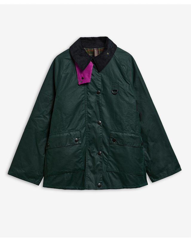 바버 [Barbour x Paul Smith] 여성 그린 Spey Printed 왁스 자켓 초록 착용컷