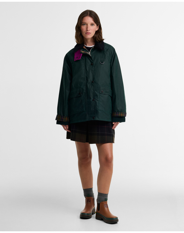 바버 [Barbour x Paul Smith] 여성 그린 Spey Printed 왁스 자켓 초록 착용컷