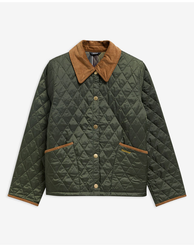 바버 여성 올리브 Icons Cropped Liddesdale 퀼팅 자켓 진한 연두 착용컷