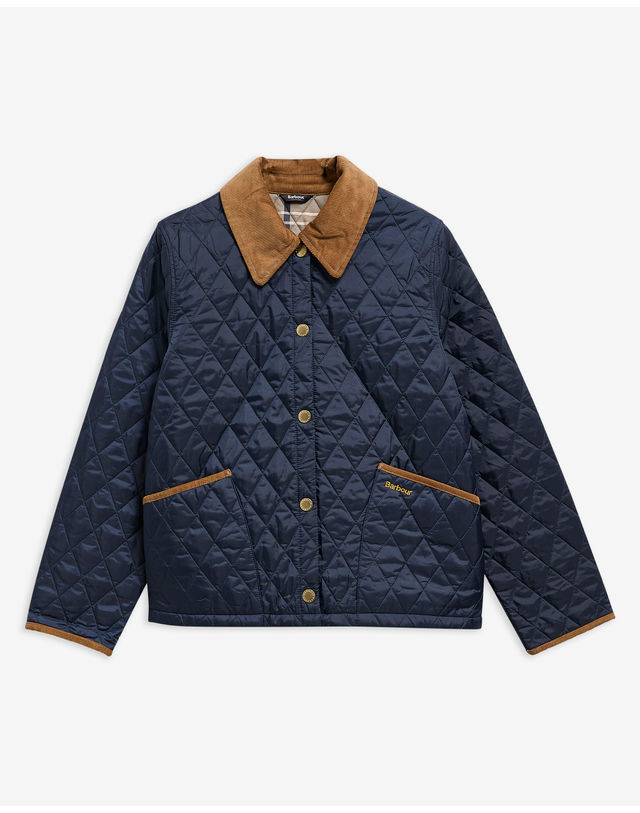 바버 여성 네이비 Icons Cropped Liddesdale 퀼팅 자켓 착용컷