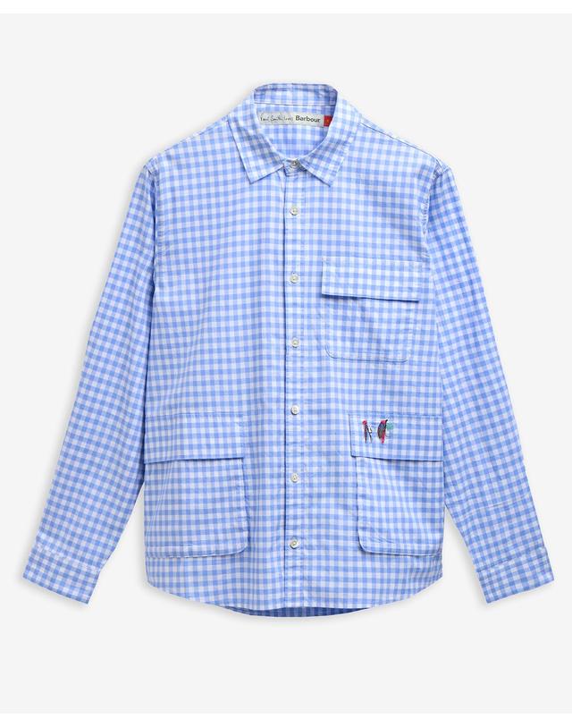 바버 [Barbour x Paul Smith] 남성 블루 Rawling 깅엄 셔츠 착용컷