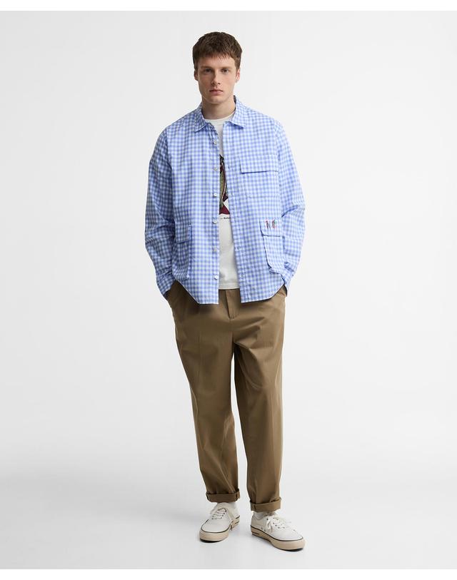 바버 [Barbour x Paul Smith] 남성 블루 Rawling 깅엄 셔츠 착용컷