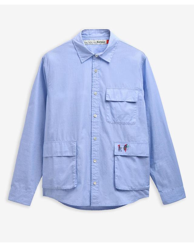 바버 [Barbour x Paul Smith] 남성 블루 Swale 셔츠 착용컷