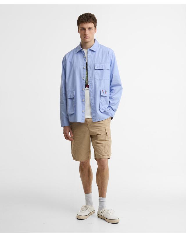 바버 [Barbour x Paul Smith] 남성 블루 Swale 셔츠 착용컷