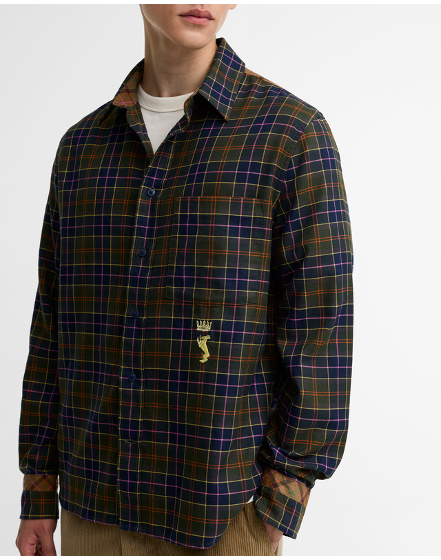 바버 [Barbour x Paul Smith] 남성 올리브 타탄 셔츠 진한 연두 상세
