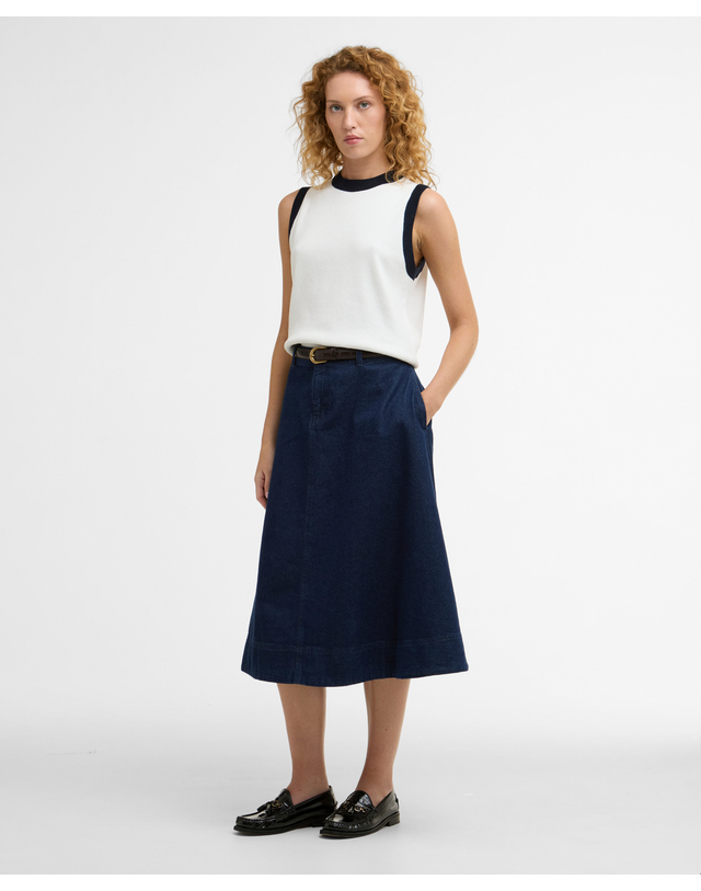 바버 여성 다크블루 Maia Denim 미디 스커트 [size : 008 (44)] 진한 블루 착용컷