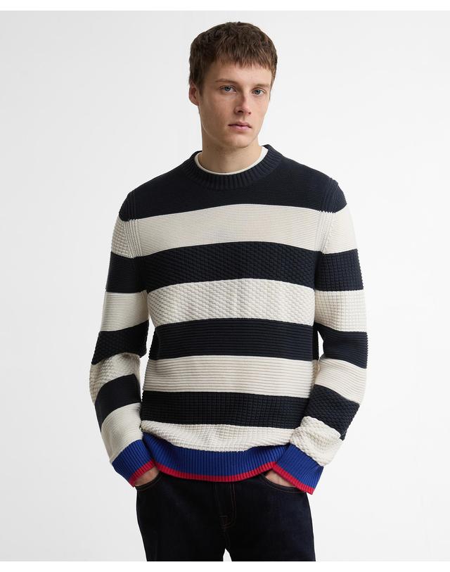 바버 [Barbour x Paul Smith] 남성 블루 Southwold 스웨터 착용컷