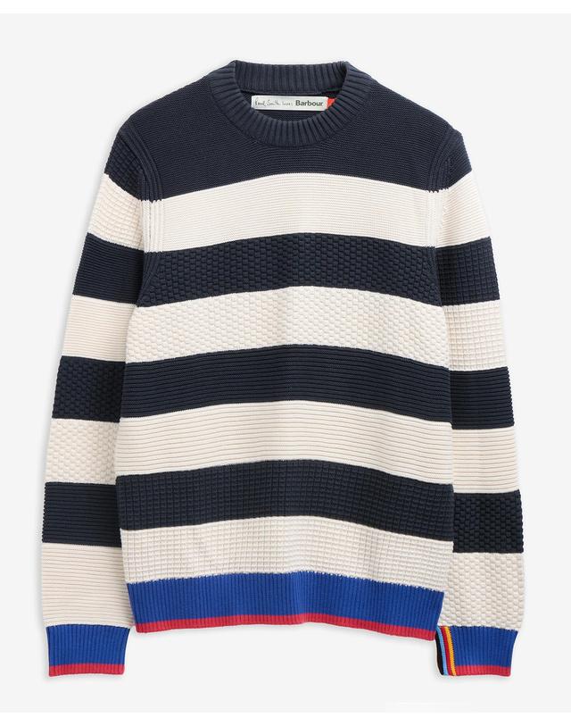 바버 [Barbour x Paul Smith] 남성 블루 Southwold 스웨터 착용컷