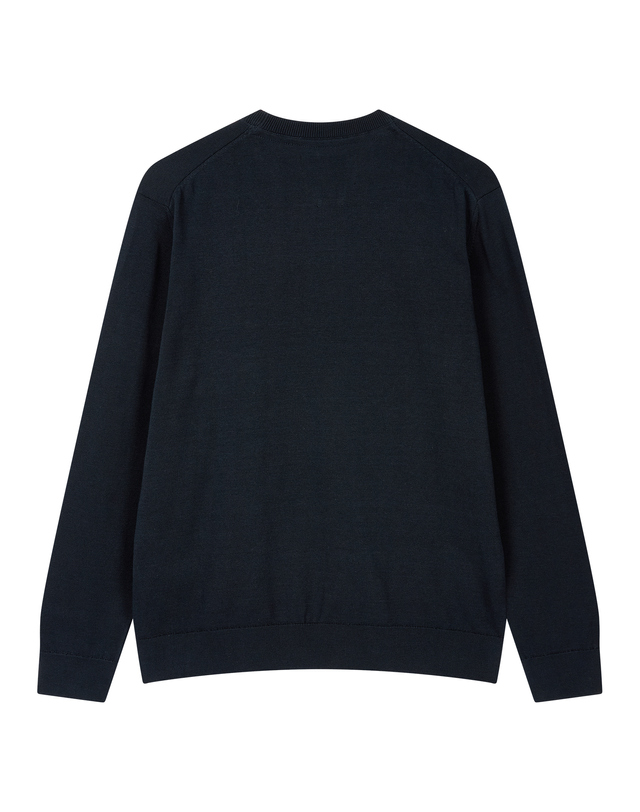 바버 남성 네이비 Pima Cotton 크루넥 니트 [Asian Fit] 착용컷