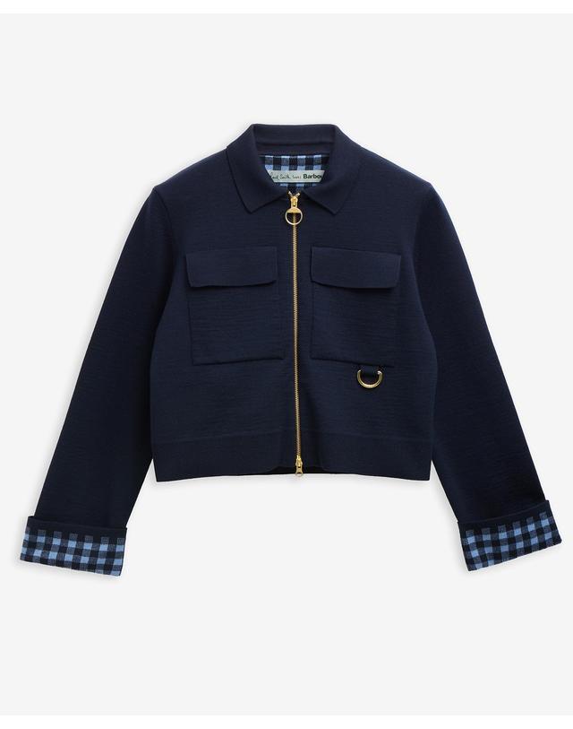 바버 [Barbour x Paul Smith] 여성 네이비 Whitby 니트 집업 가디건 착용컷