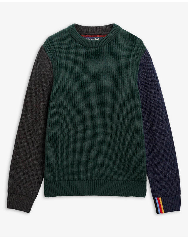 바버 [Barbour x Paul Smith] 남성 올리브 Cable Tyne 니트 가디건 초록 착용컷