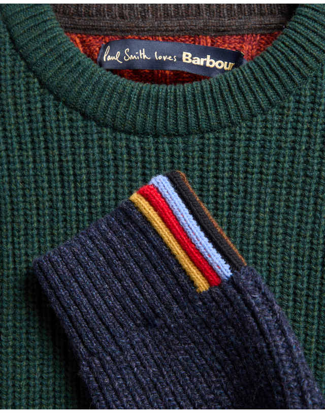 바버 [Barbour x Paul Smith] 남성 올리브 Cable Tyne 니트 가디건 초록 착용컷