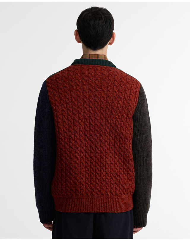 바버 [Barbour x Paul Smith] 남성 올리브 Cable Tyne 니트 가디건 초록 상세