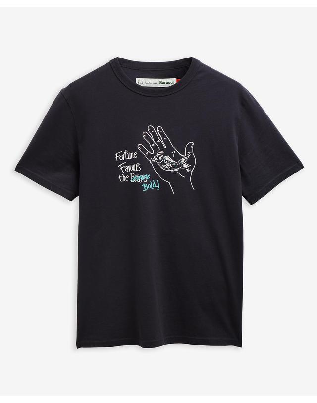 바버 [Barbour x Paul Smith] 남성 네이비 Fortune Graphic 티셔츠 착용컷