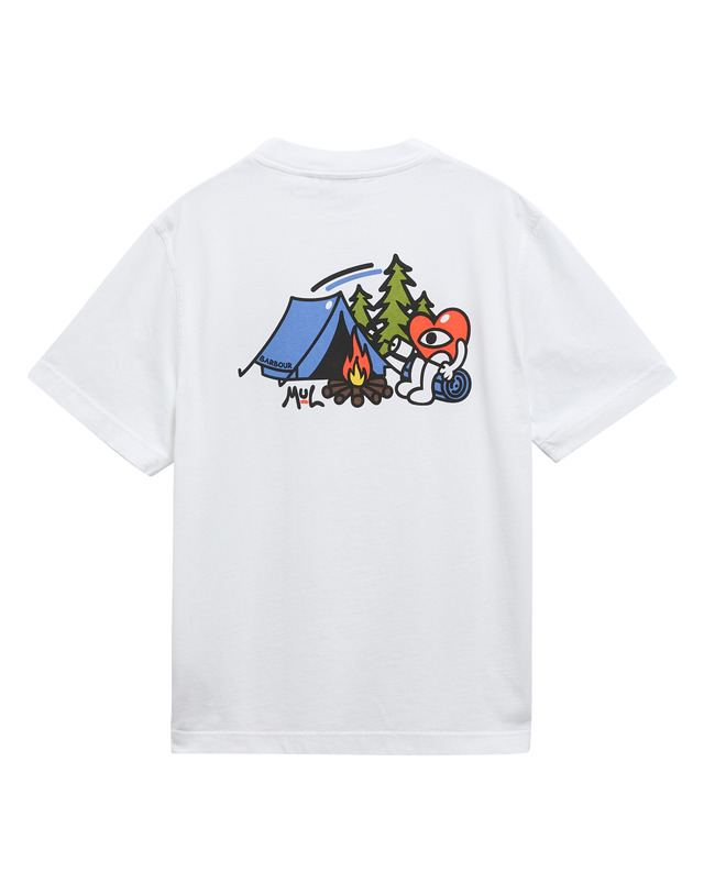 바버 [Barbour x Mul Draws] 남성 화이트 Camping Trip 티셔츠 흰색 착용컷