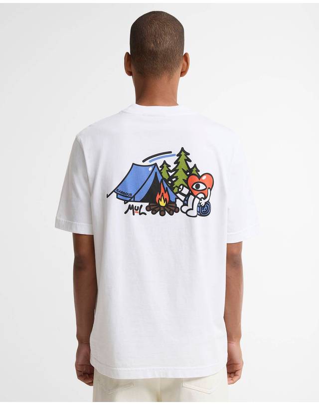 바버 [Barbour x Mul Draws] 남성 화이트 Camping Trip 티셔츠 흰색 상세