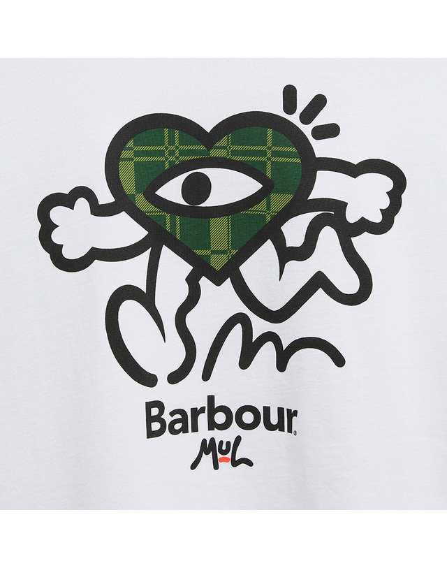 바버 [Barbour x Mul Draws] 여성 화이트 Ouseburn 티셔츠 흰색 착용컷