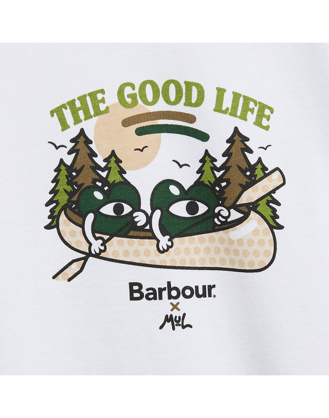 바버 [Barbour x Mul Draws] 여성 화이트 Heaton 티셔츠 흰색 착용컷