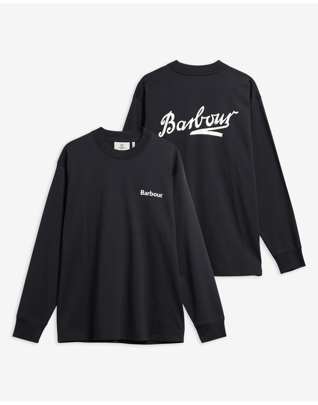 바버 남성 블랙 Bowery OS 그래픽 긴팔 티셔츠 착용컷