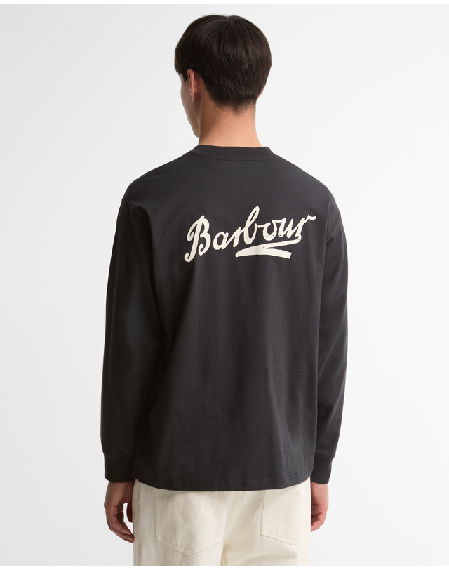 바버 남성 블랙 Bowery OS 그래픽 긴팔 티셔츠 착용컷