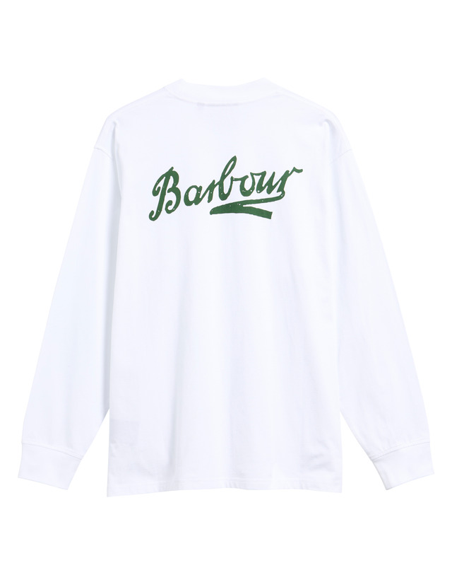 바버 남성 화이트 Bowery OS 그래픽 긴팔 티셔츠 흰색 상세