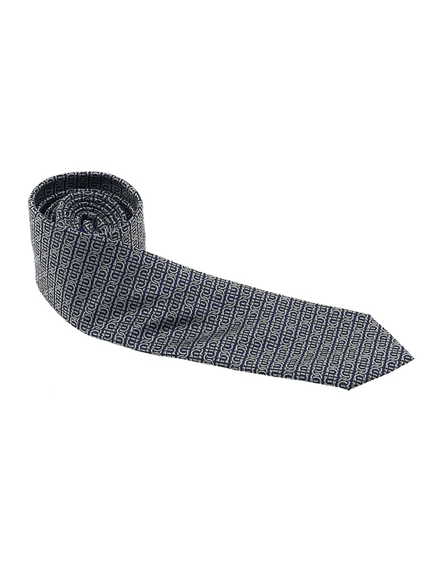 살바토레 페라가모 [페라가모] 남성 간치니 실크 자카드 타이 35 0942 F NAVY/AVORI 0768408 착용컷