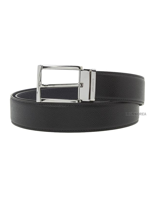 살바토레 페라가모 [페라가모] FW25 남성 스퀘어 리버시블 벨트 67 9497 NERO ULTRAMARINE 0686658 착용컷