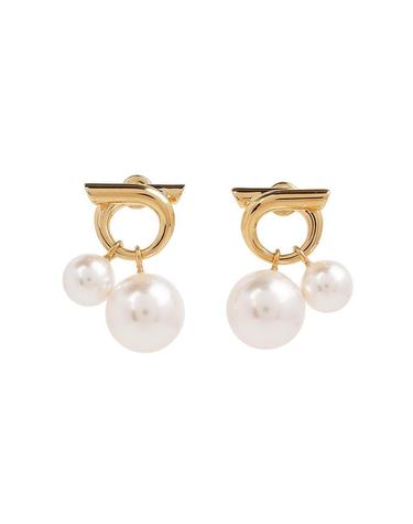 살바토레 페라가모 [페라가모] SS26 여성 더블 펄 귀걸이 76 0805 ORO GIOVE WH 0780384