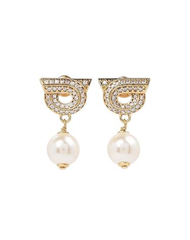 [페라가모] SS26 여성 크리스탈 간치니 귀걸이 76 0781 ORO PERLA 0776604