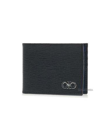 [페라가모] SS26 남성 간치니 반지갑 66 A064 NERO FJORD BLUE 0685979