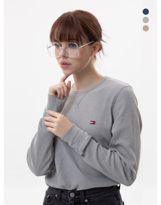 타미 힐피거 타미힐피거 와플 크루넥 긴팔티셔츠 롱슬리브 T3585 착용컷