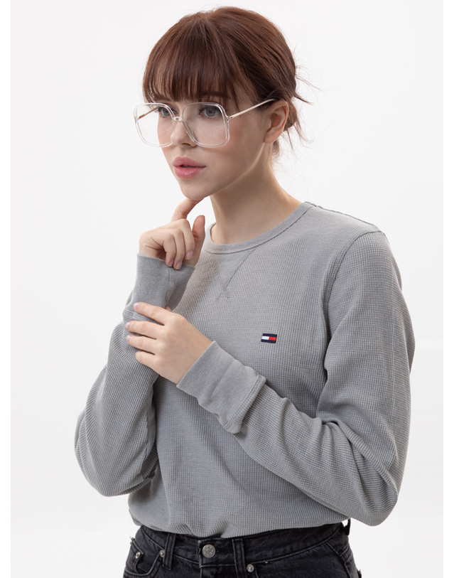 타미 힐피거 타미힐피거 와플 크루넥 긴팔티셔츠 롱슬리브 T3585 착용컷
