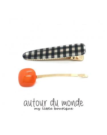 gingham check hairpin set (black)