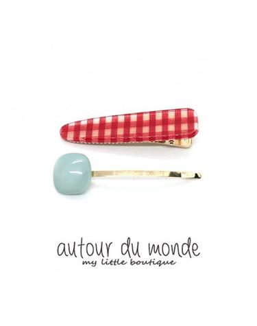 gingham check hairpin set (red)