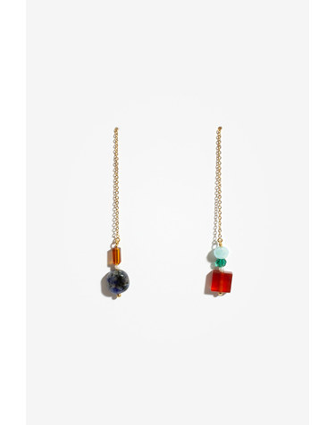 [모드곤]라피스라즐리 자마노 롱 체인 귀걸이 Lapis Lazuli Carnelian Long Chain Earrings