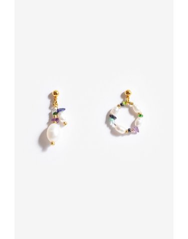 [모드곤] 컬러플 원석 담수진주 귀걸이 Colorful stone pearl earring