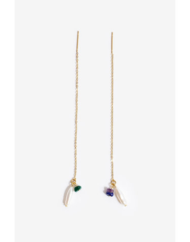 [모드곤] 긴 담수진주 원석 귀걸이 Long pearl gemstone earring