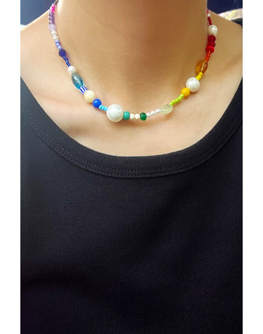 [모드곤]키치 레인보우 비즈 목걸이 Kitsch Rainbow Necklace