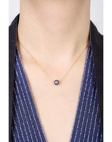 [모드곤] 골드톤 블루그레이 담수진주 목걸이 Goldtone Bluegray Fresh Water Pearl Necklace