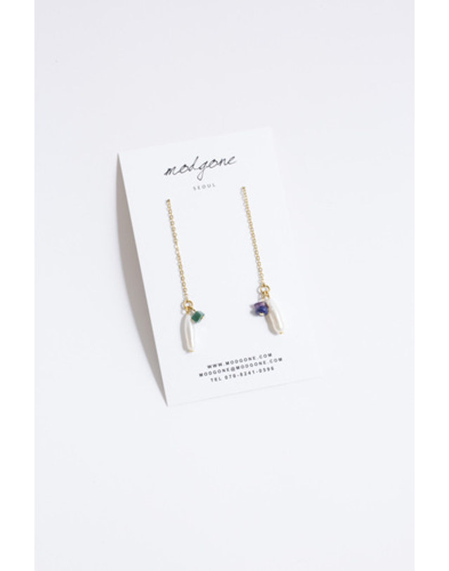 모드곤 [모드곤] 긴 담수진주 원석 귀걸이 Long pearl gemstone earring 착용컷