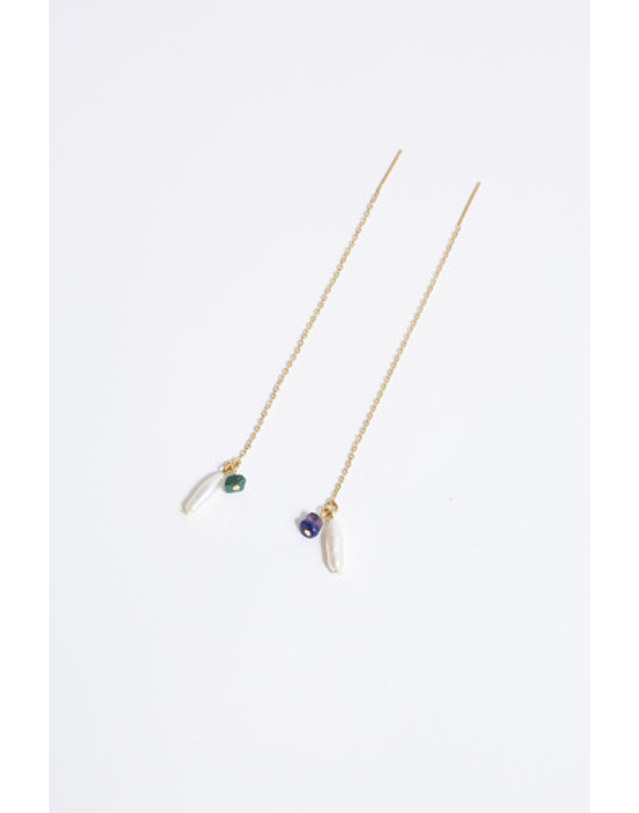 모드곤 [모드곤] 긴 담수진주 원석 귀걸이 Long pearl gemstone earring 착용컷