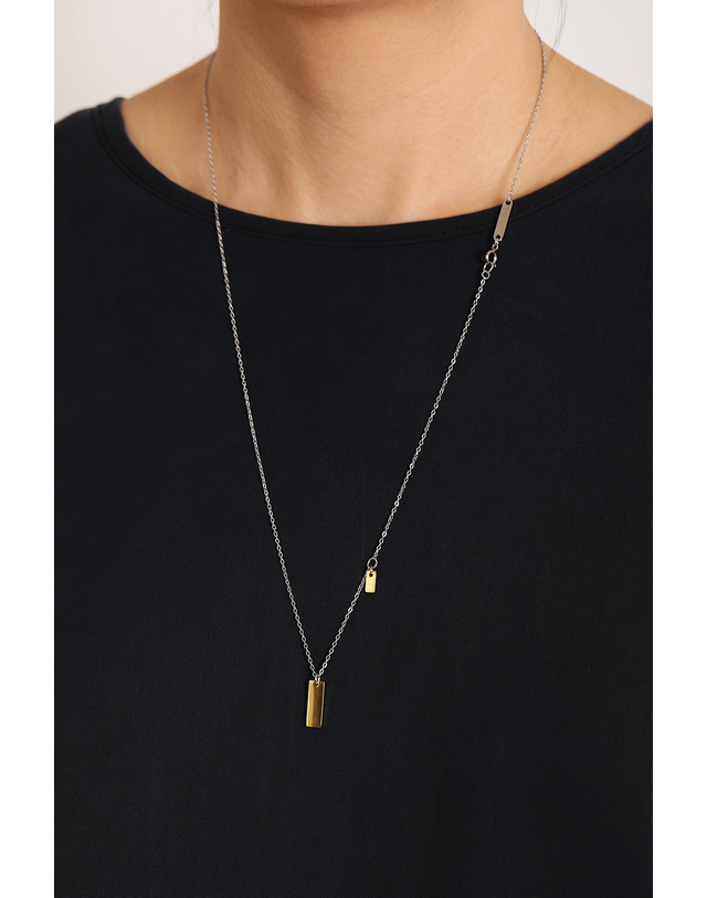 모드곤 [모드곤] 골드바 더블톤 롱 목걸이 Goldbar Doubletone Long Necklace 착용컷