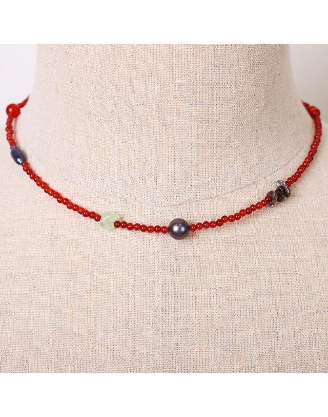 모드곤 [모드곤] 자마노 담수진주 목걸이 Carelian Pearl Necklace 착용컷