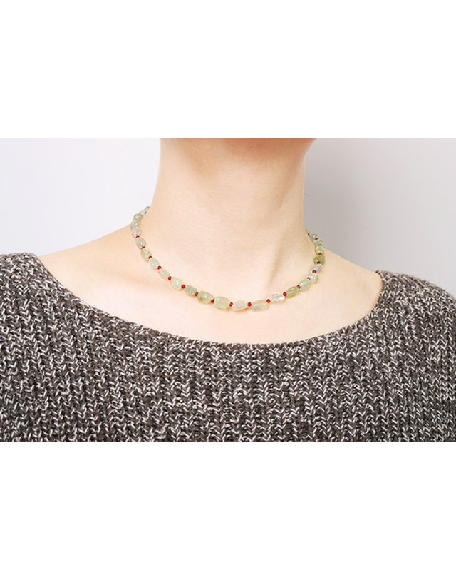모드곤 [모드곤] 프레나이트 & 자마노 목걸이 Prehnite & Carelian Necklace 착용컷