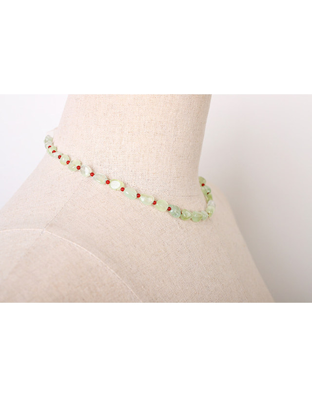 모드곤 [모드곤] 프레나이트 & 자마노 목걸이 Prehnite & Carelian Necklace 착용컷