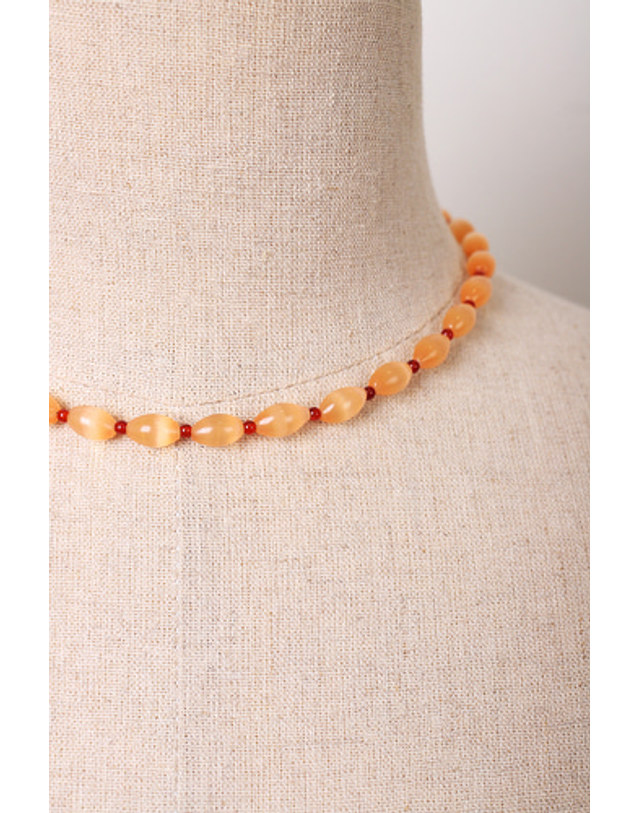 모드곤 [모드곤] 캣츠아이 자마노 목걸이 Cats eye stone Carelian Necklace 착용컷