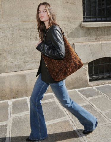 브라운 소가죽 레오파드 라지 JESS HOBO BAG
