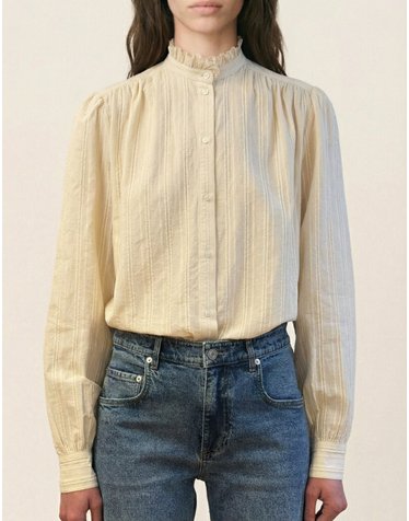 베이지 러플장식 긴팔 블라우스